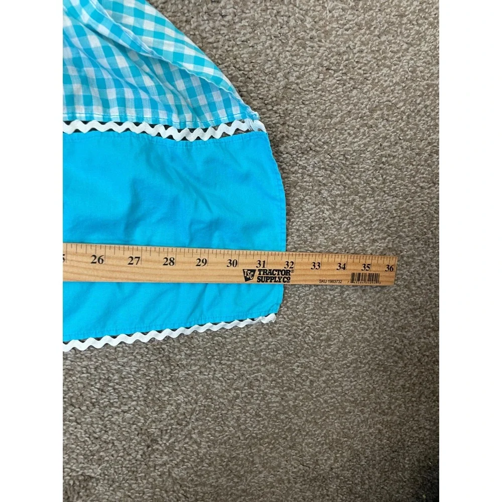Vintage Blue Gingham Half Apron Rickrack Trim Front Pocket Retro Cottagecore‎